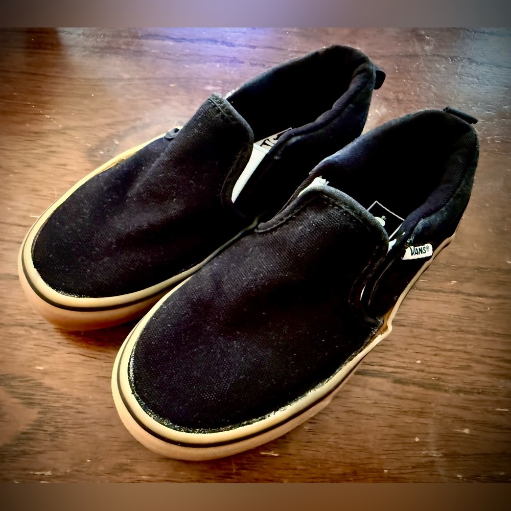 Vans Black Canvas Kids Slip-On Sneakers
